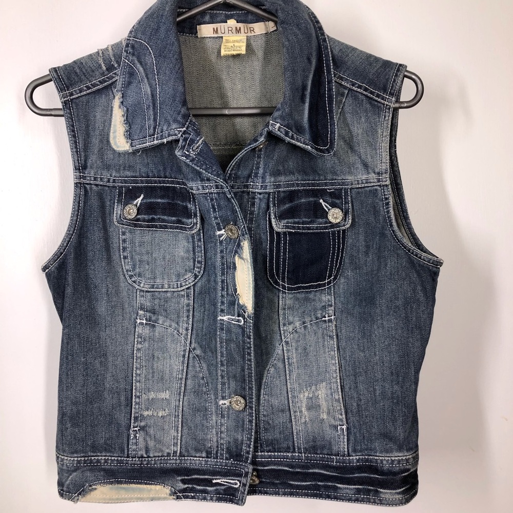 Anthropology Vest Denim Jean Size 36 Distressed Murmur